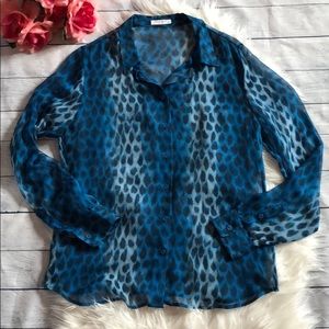 Equipment Blue Leopard Print Blouse